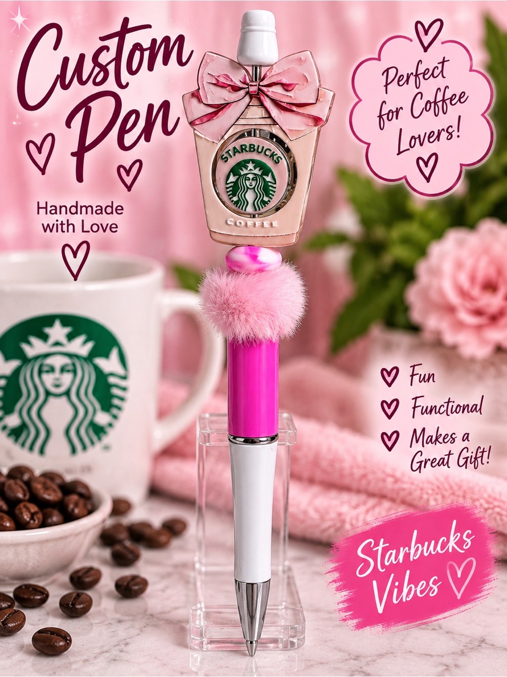 ☕ Custom Coffee Lover Beaded Pen